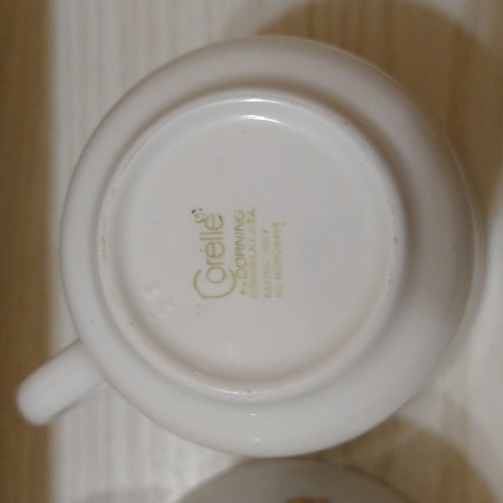 Vintage Set Of 2 Corning Corelle Candle Filled Coffee Tea Mugs Cups & Saucers - Picture 5 of 6
